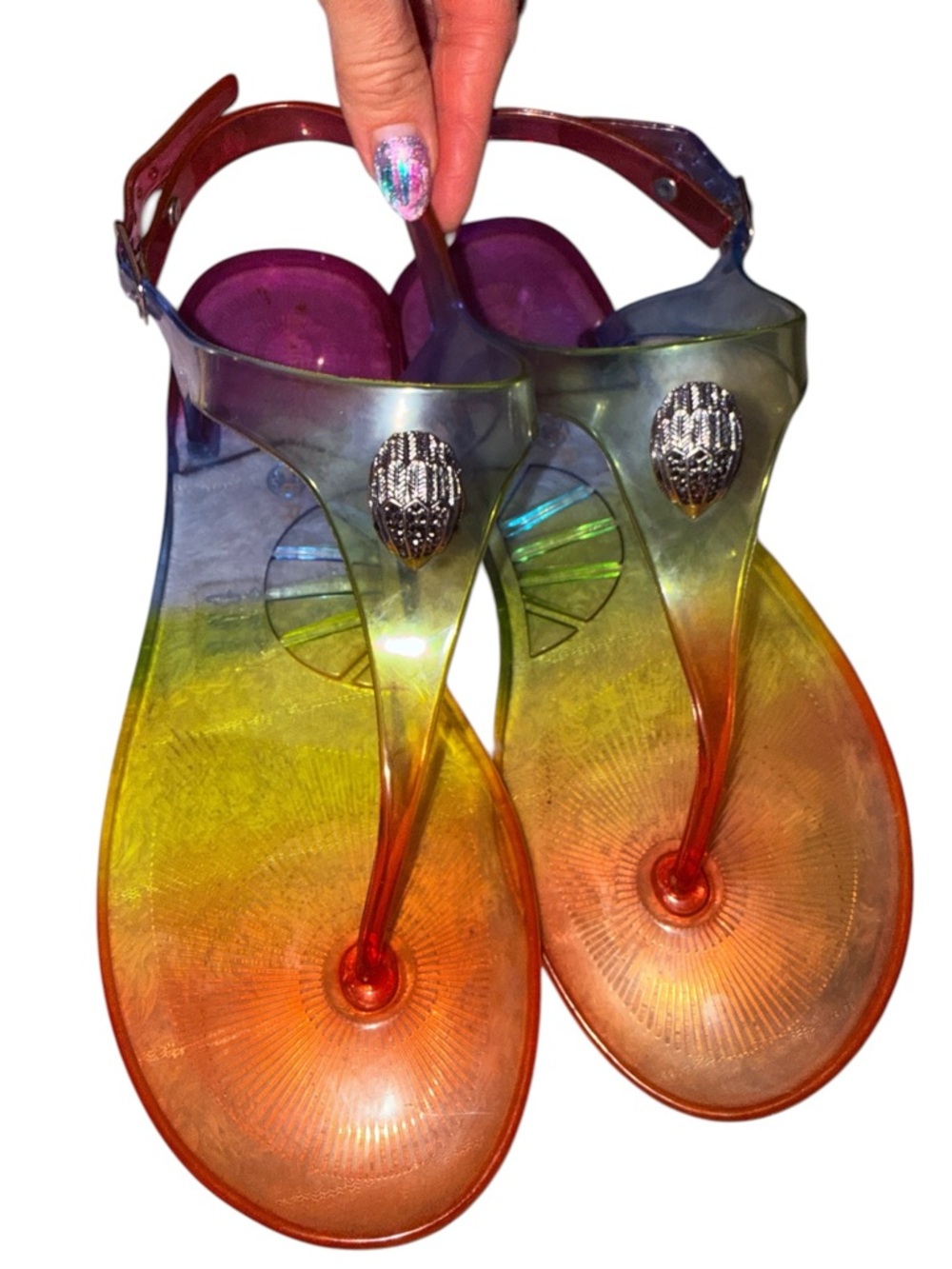 Kurt Geiger Rainbow Jelly Sandals Crystal Eagle Thong Flats 7.5 - Picture 2 of 10